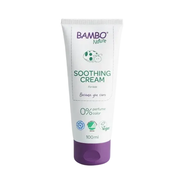 Bambo Nature Soothing Cream në tub 100 ml, krem barrierë pa parfum për zonën e pelenës dhe lëkurën e thatë.