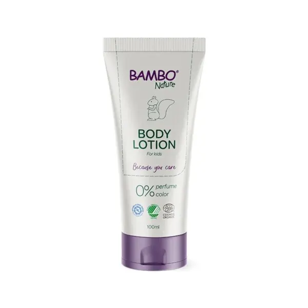 Bambo Nature Body Lotion në format 100 ml, locion hidratues pa parfum për lëkurën delikate të bebes.