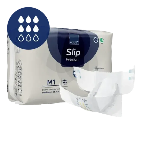 ABENA Slip Premium M1, paketim me 10 pelena anatomike me ngjitëse për menaxhimin e inkontinencës.