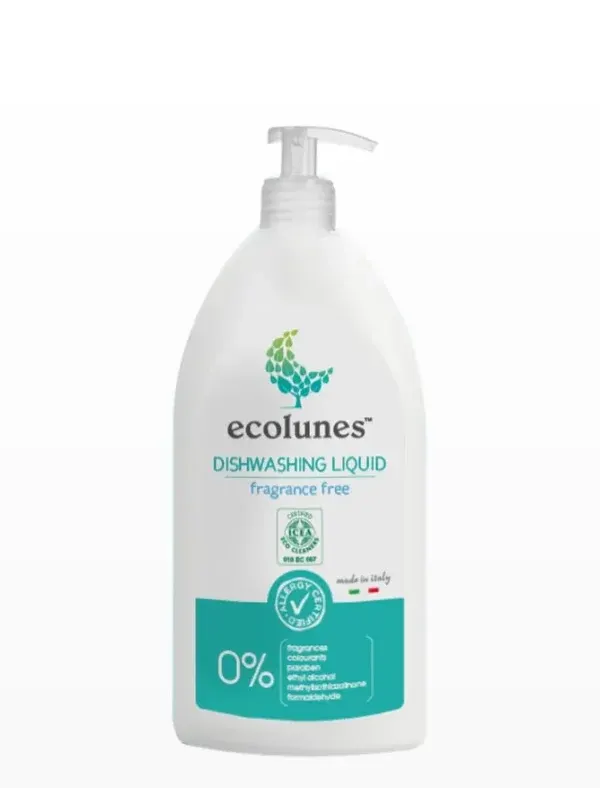 Ecolunes Baby Bottle & Dish Liquid në shishe 500 ml, larës pa parfum për biberonë, gota dhe aksesorë ushqyerjeje.