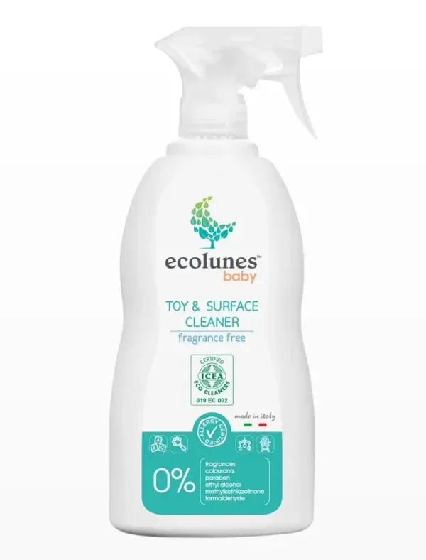 Ecolunes Baby Toy & Surface Cleaner në spray 300 ml, pastrues pa parfum për lodra, karrige ushqimi dhe sipërfaqe të fëmijëve.
