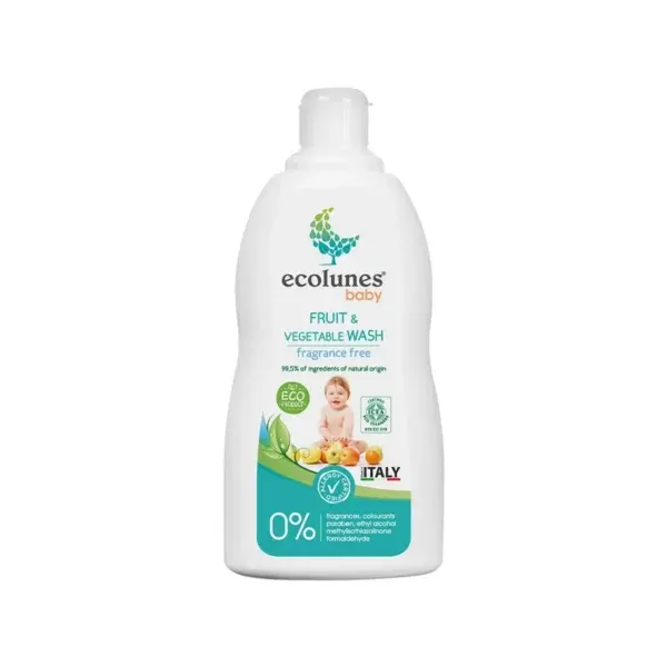 Ecolunes Baby Fruit & Vegetable Wash në shishe 500 ml, larës pa parfum për pastrimin e frutave dhe perimeve.