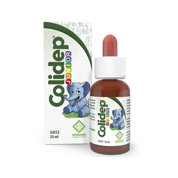 Erbozeta Colidep Junior në pika me kamomil, finok, melisa dhe bli për komfort gastrointestinal te fëmijët.