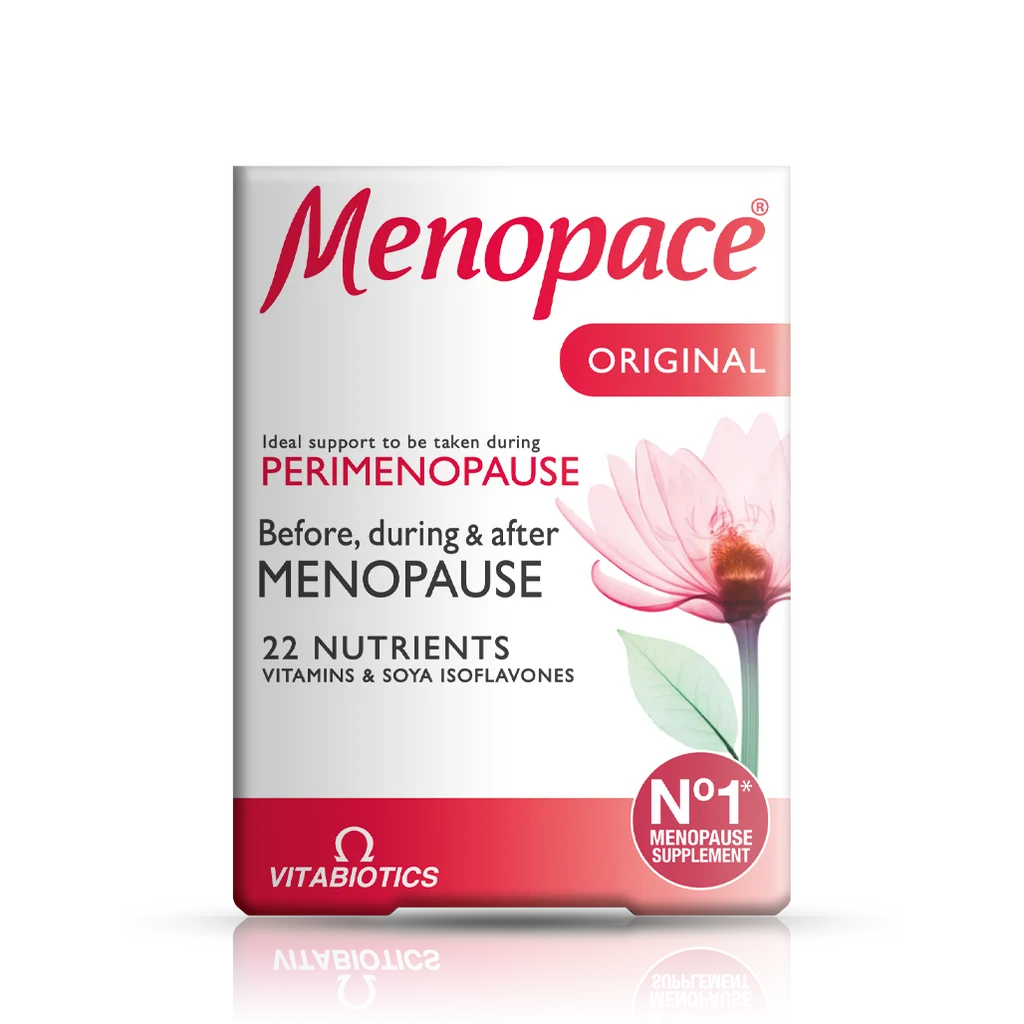 Paketim Vitabiotics Menopace Original me 30 tableta dhe 22 nutrientë të formuluar për mbështetje ushqyese gjatë perimenopauzës dhe menopauzës.