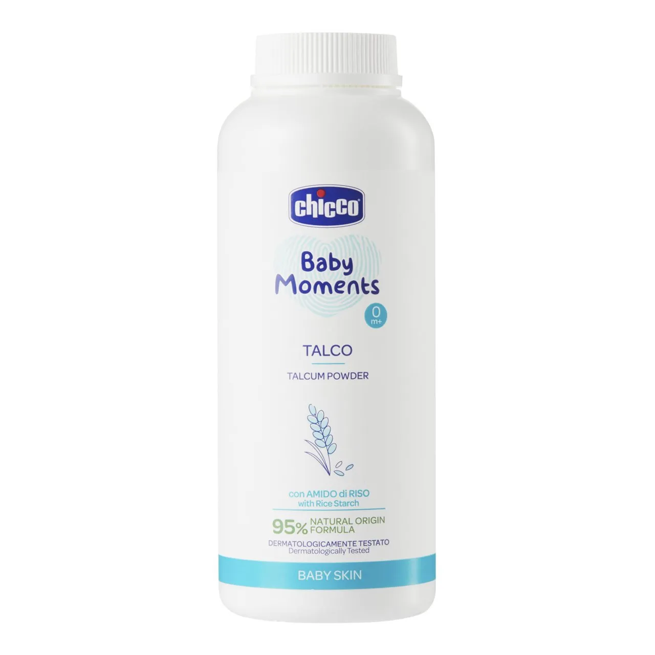 Chicco Baby Moments Delicate Powder, pudër 0m+ me kaolin dhe niseshte misri për lëkurën delikate të bebes.