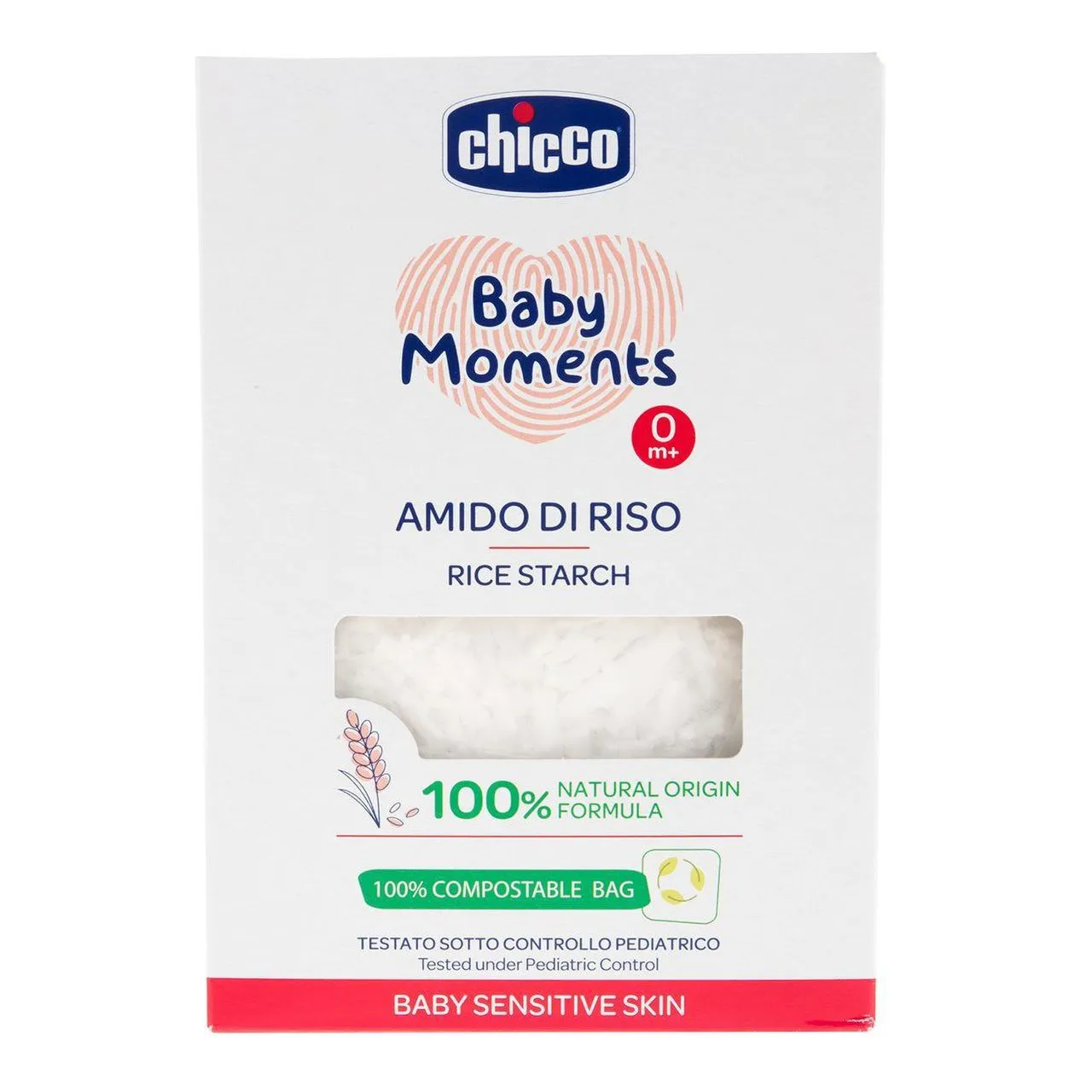 Chicco Baby Moments Rice Starch, niseshte orizi e pastër për banjën e foshnjës dhe lëkurën e ndjeshme.
