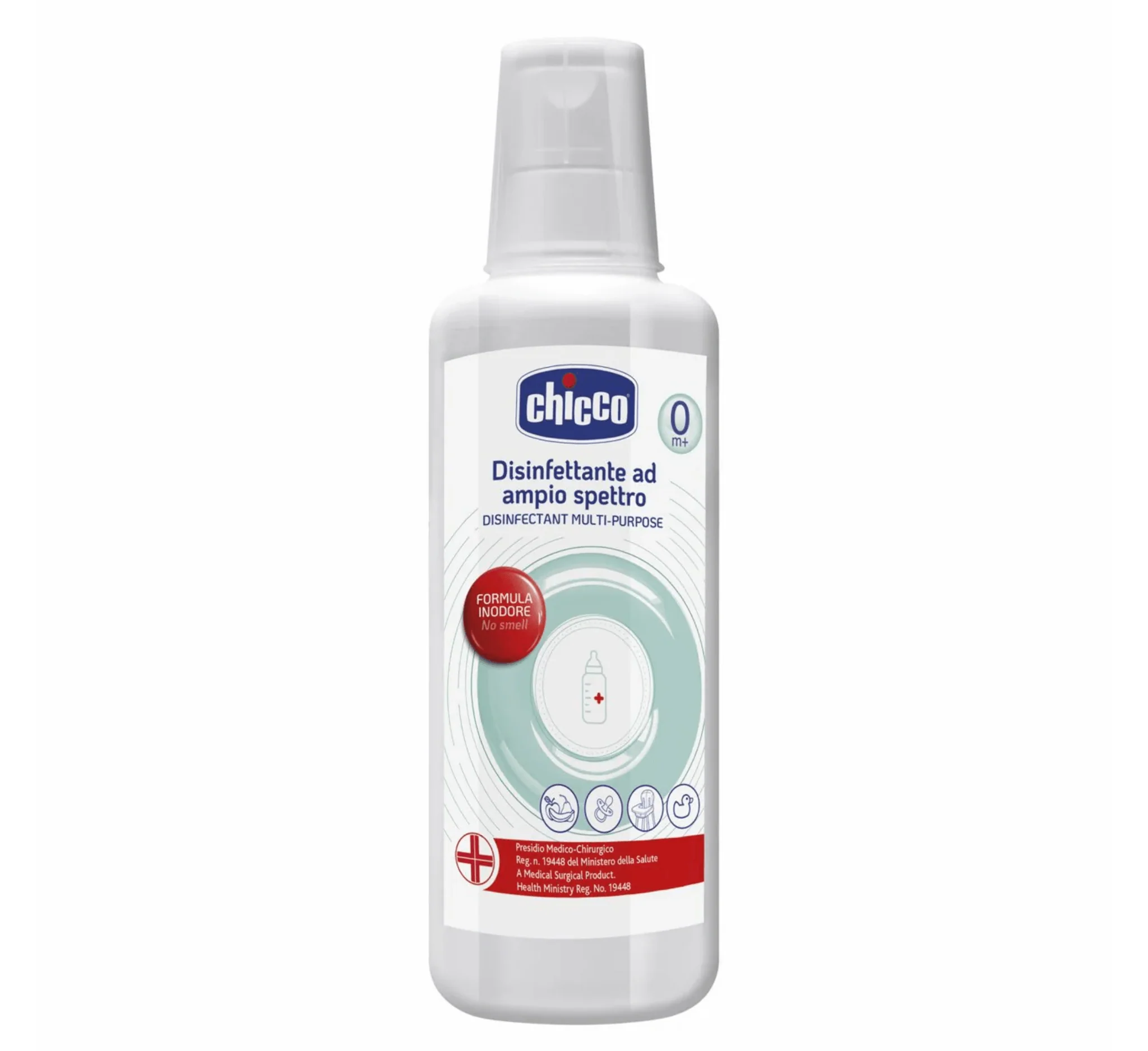 Chicco Broad Spectrum Disinfectant, solucion i lëngshëm për dezinfektimin e biberonëve, tetave, rrensave, lodrave dhe enëve të bebes.