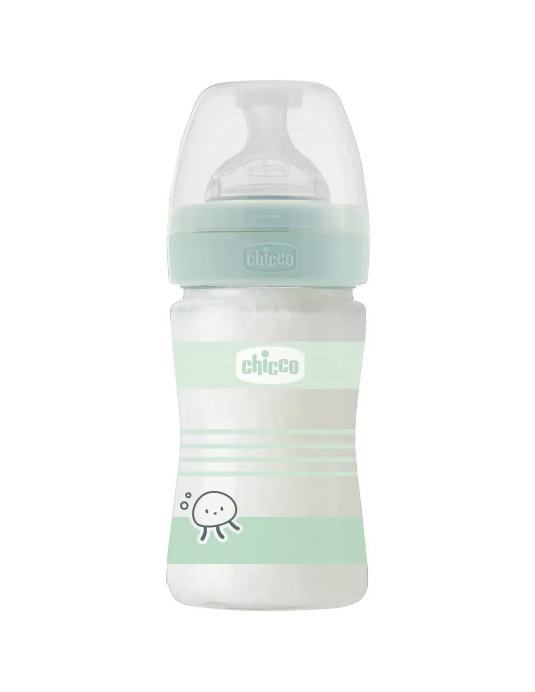 Chicco Well-Being Glass Bottle, biberon qelqi me teta silikoni slow flow dhe valvul anti-colic.