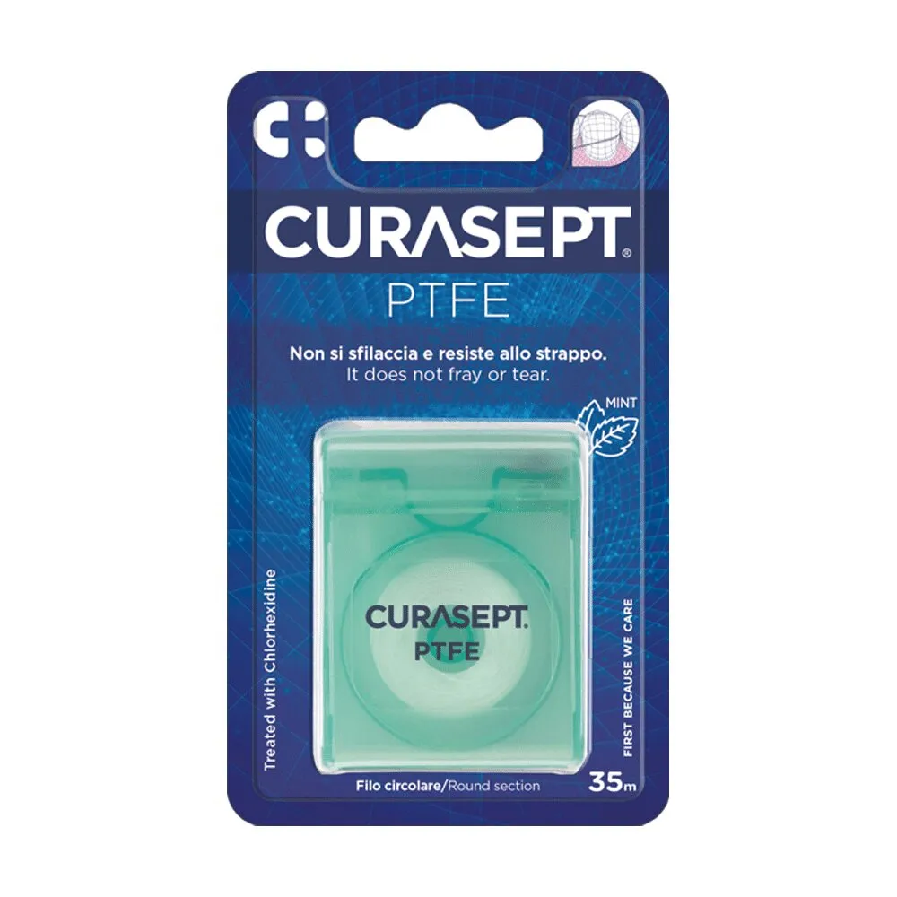 Curasept Dental Floss PTFE, fije dentare e lëmuar dhe rezistente për pastrimin e hapësirave interdentare të ngushta.