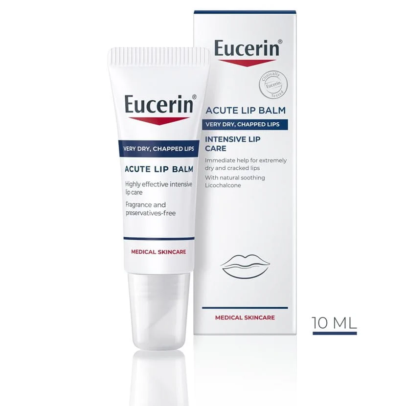 Eucerin Acute Lip Balm është balsam intensiv pa aromë për buzë shumë të thata, të çara dhe të irrituara.