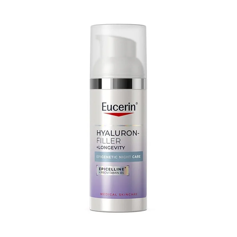 Eucerin Hyaluron-Filler plus Longevity Epigenetic Night Care është krem nate kundër shenjave të plakjes.