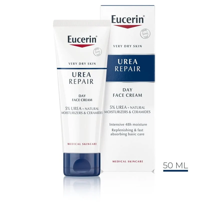 Eucerin UreaRepair Face Cream 5% Urea është krem hidratues pa aromë për lëkurë të thatë dhe me luspa.
