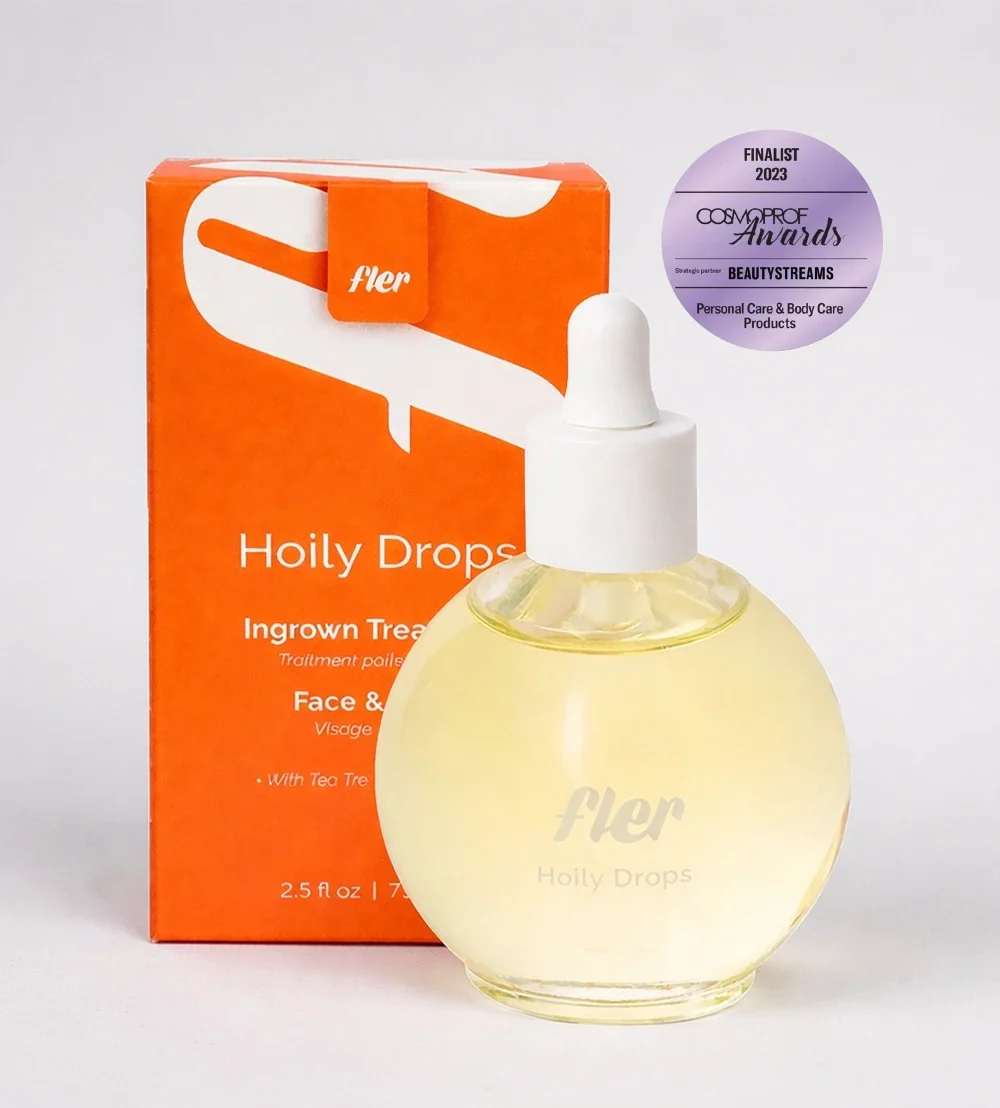 Fler Hoily Drops, vaj trupi me Tea Tree, Tamanu, bisabolol, jojoba dhe vaj bajame për zonat pas depilimit.