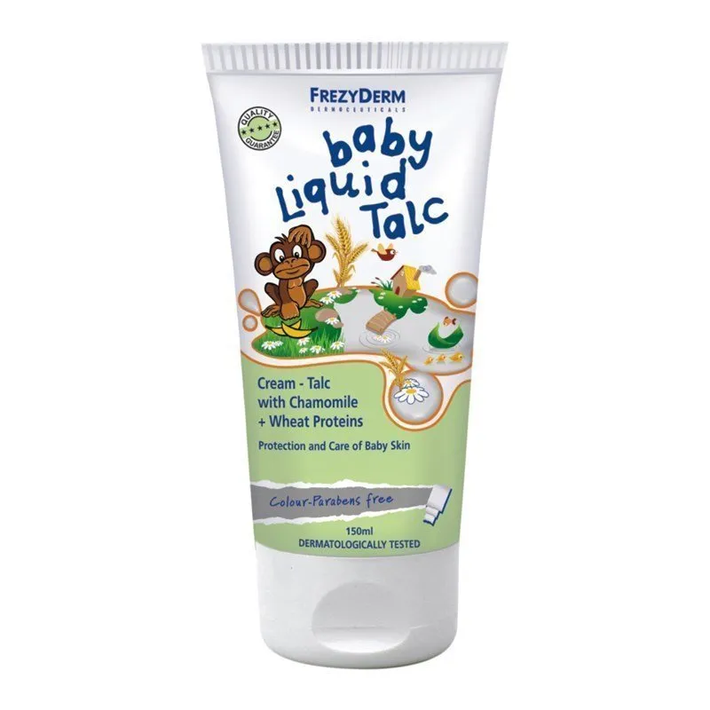 Tub Frezyderm Baby Liquid Talc 150 ml, talk i lëngshëm për palat dhe zonën e pelenës.