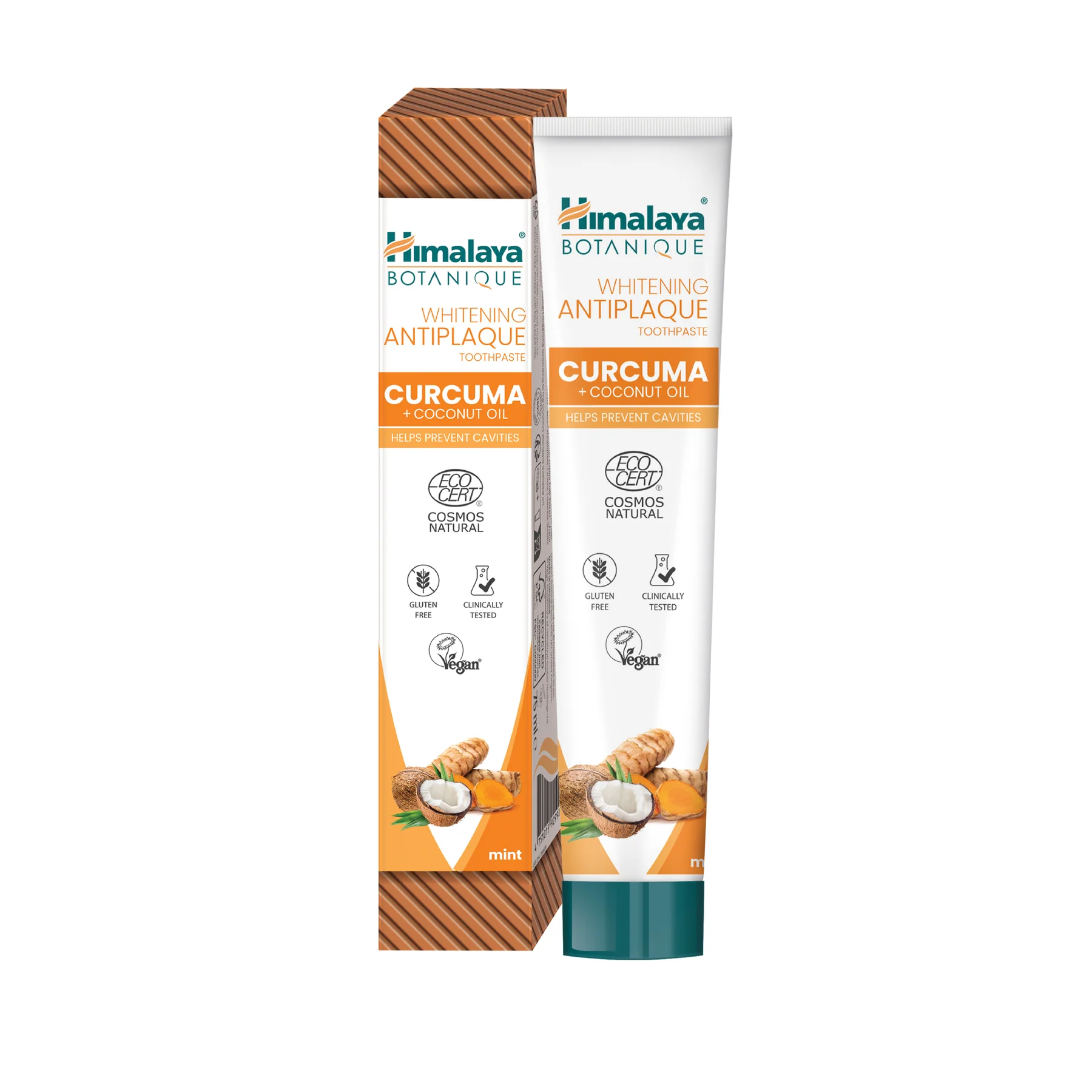 Himalaya Botanique Whitening Antiplaque Curcuma & Coconut Oil, pastë dhëmbësh me shafran Indie, vaj kokosi dhe Neem.