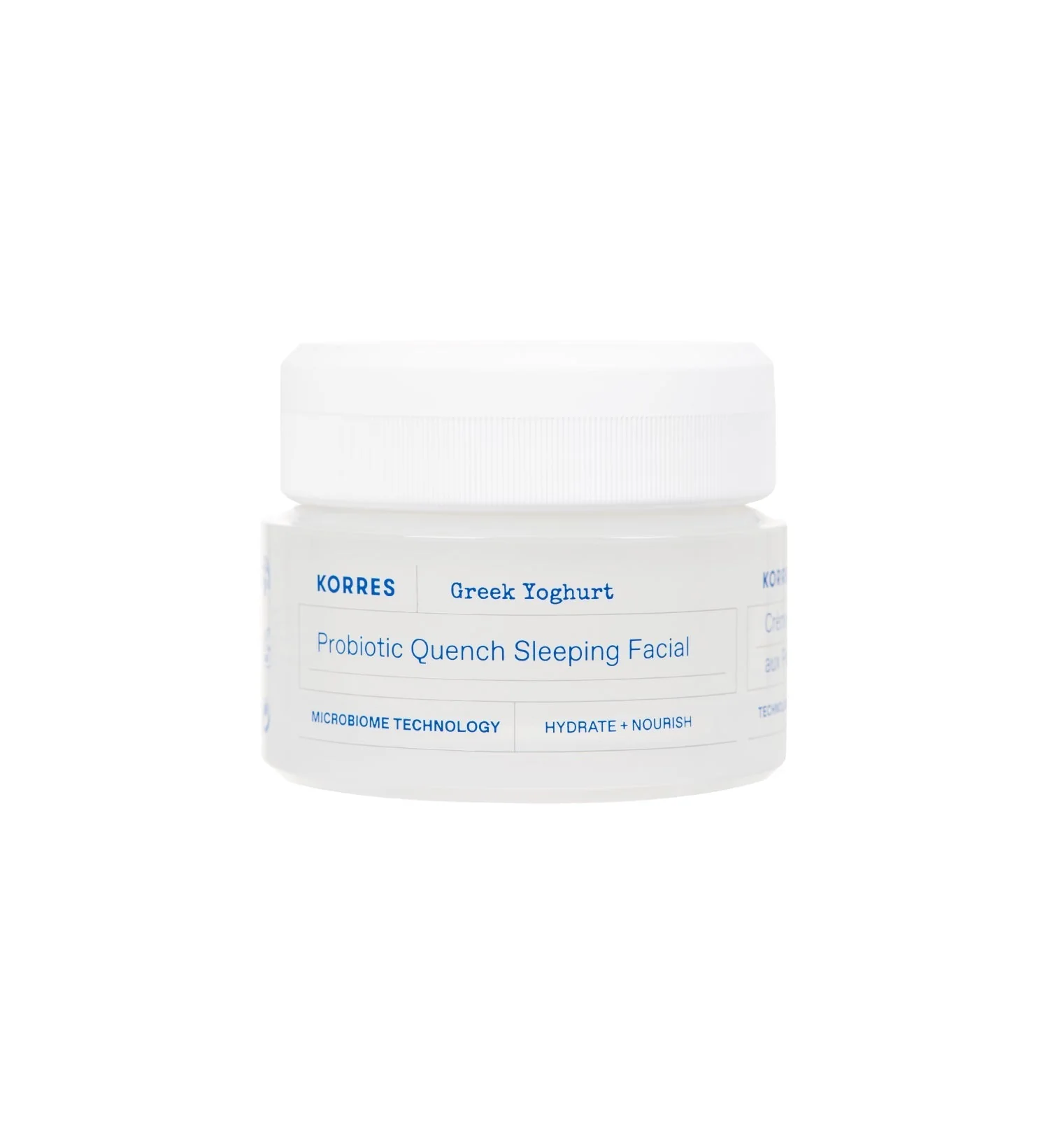 Në foto paraqitet paketimi Korres Greek Yoghurt Probiotic Quench Sleeping Facial 40 ml për hidratimin ushqyes të fytyrës gjatë natës.
