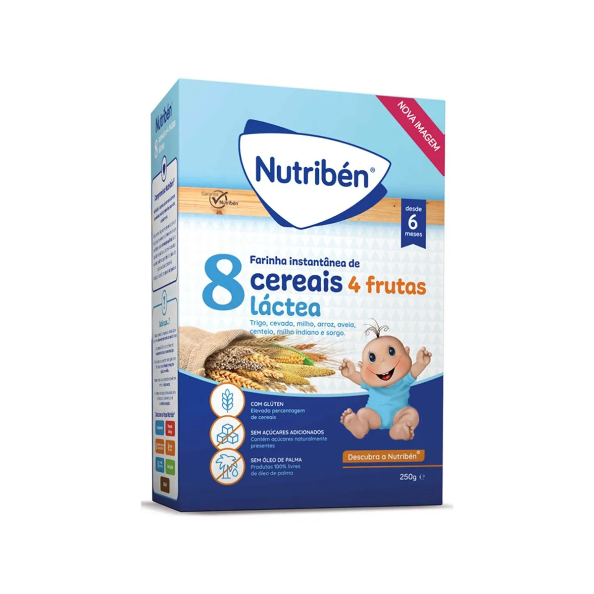 Paketimi Nutribén me tetë drithëra, katër fruta dhe qumësht për foshnja.