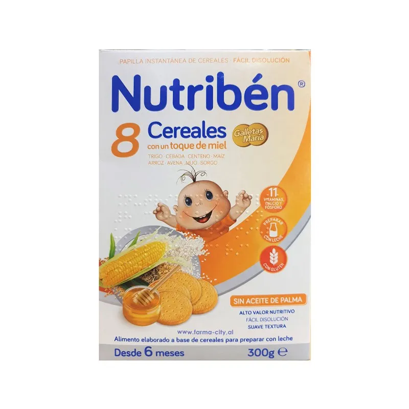 Paketimi Nutribén me tetë drithëra, mjaltë dhe biskota Maria për foshnja nga gjashtë muaj.