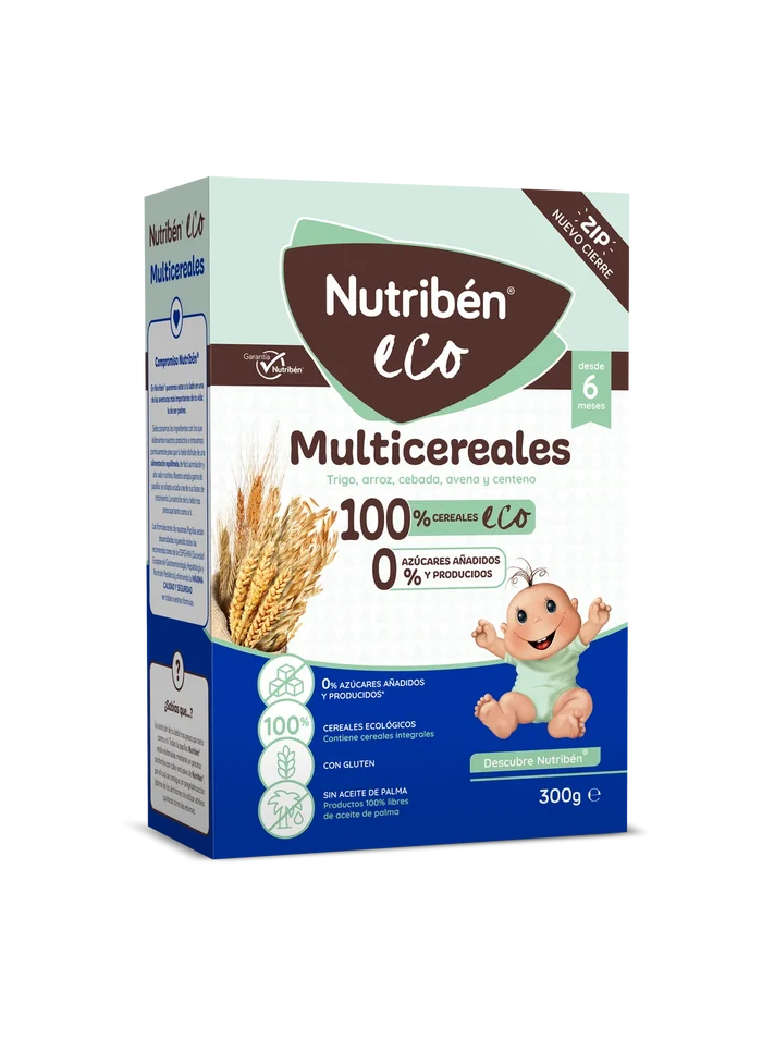 Paketimi Nutribén Eco Multicereales, papilla me drithëra organike për bebe.