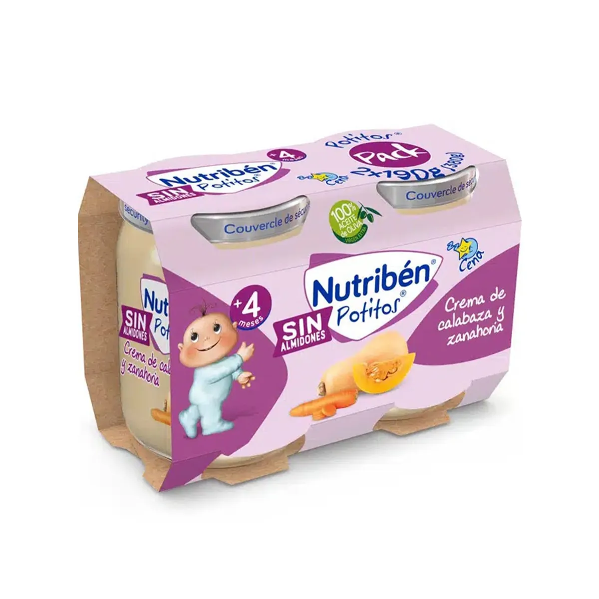Kavanozi Nutribén Potito Krem Kungulli dhe Karote, pure perimesh për foshnja nga katër muaj.