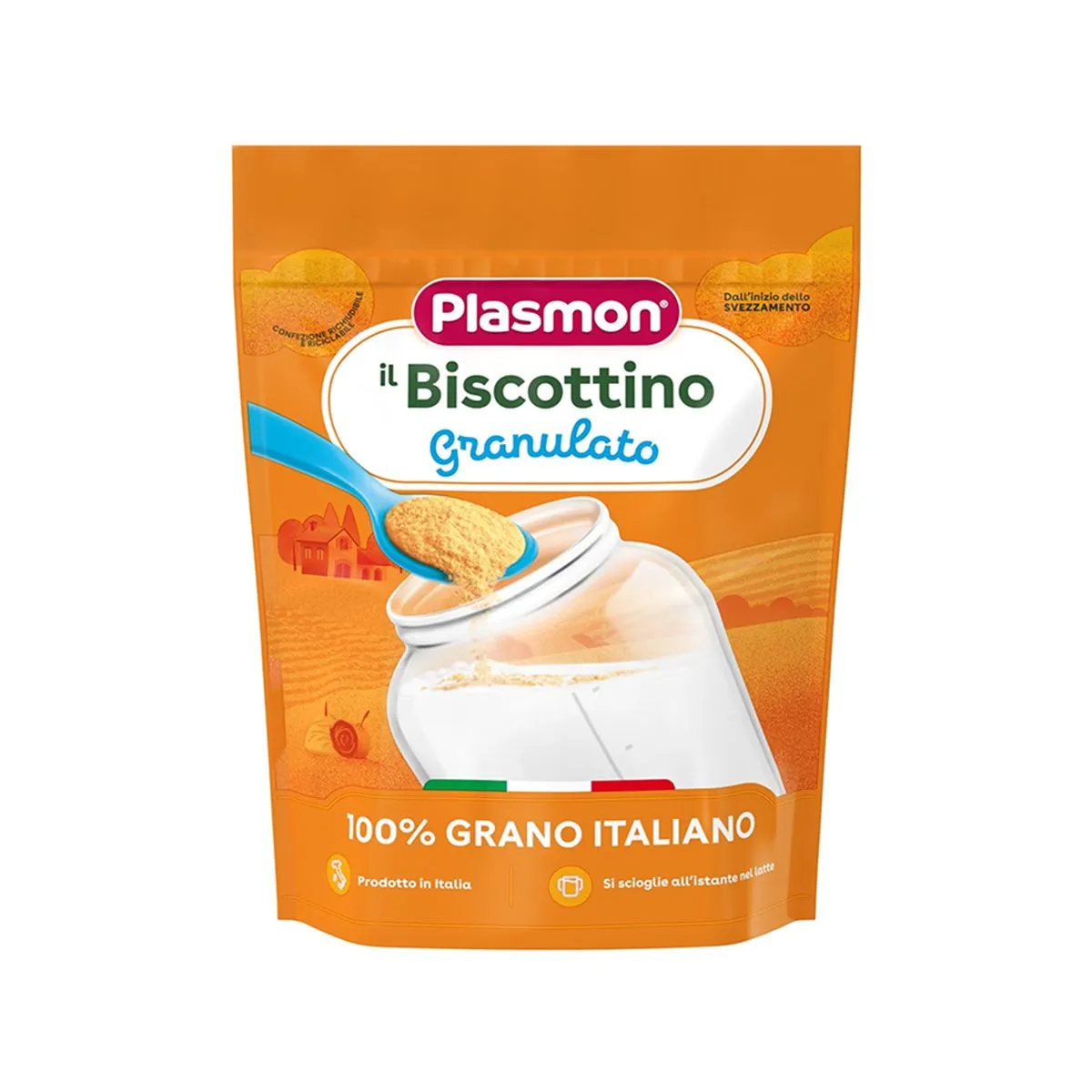 Plasmon Biscottino Granulato, biskotë e granuluar për fëmijë 6m+ për përzierje me qumësht ose kremra.