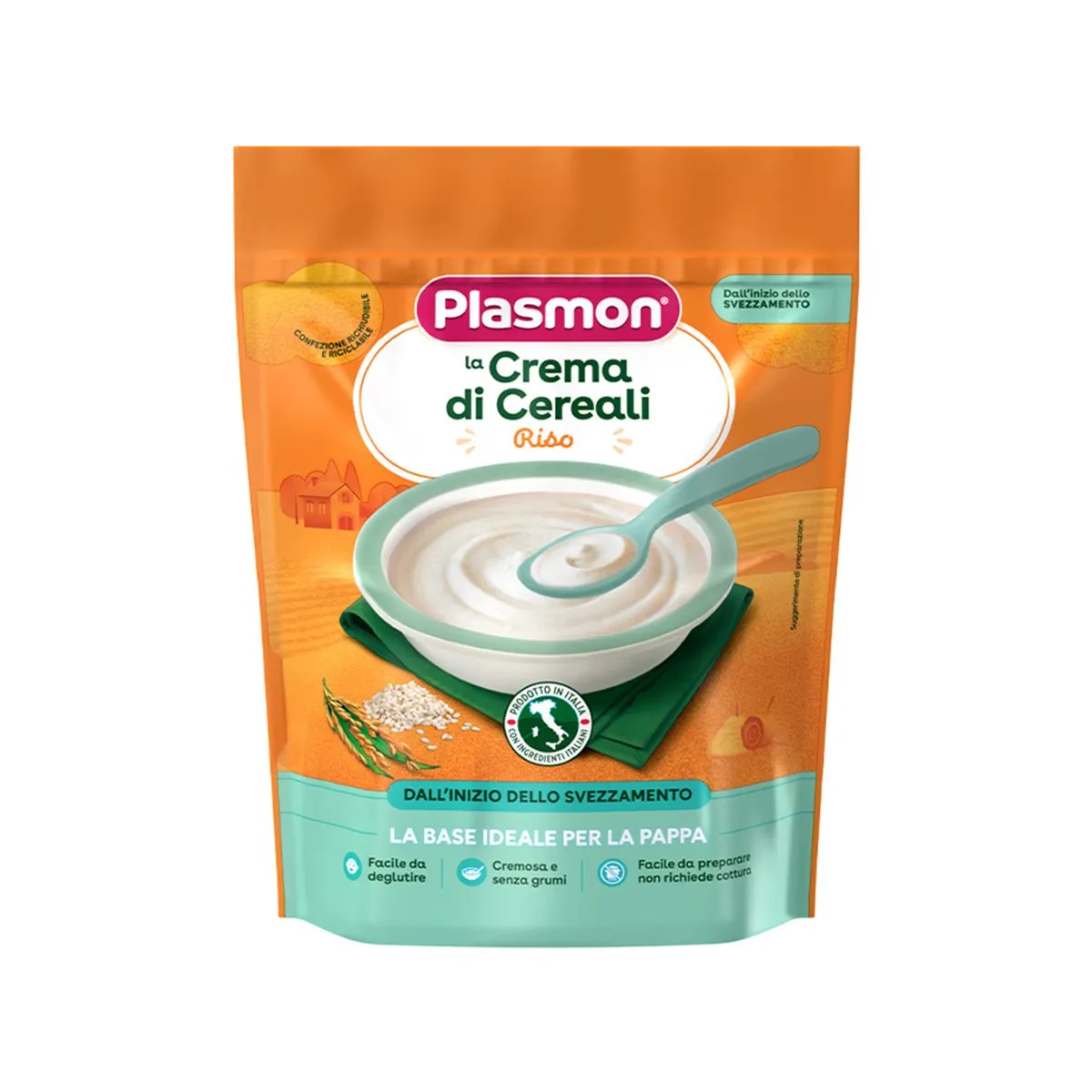 Plasmon Crema di Riso, krem i imët me bazë orizi për fazat e para të diversifikimit ushqimor.