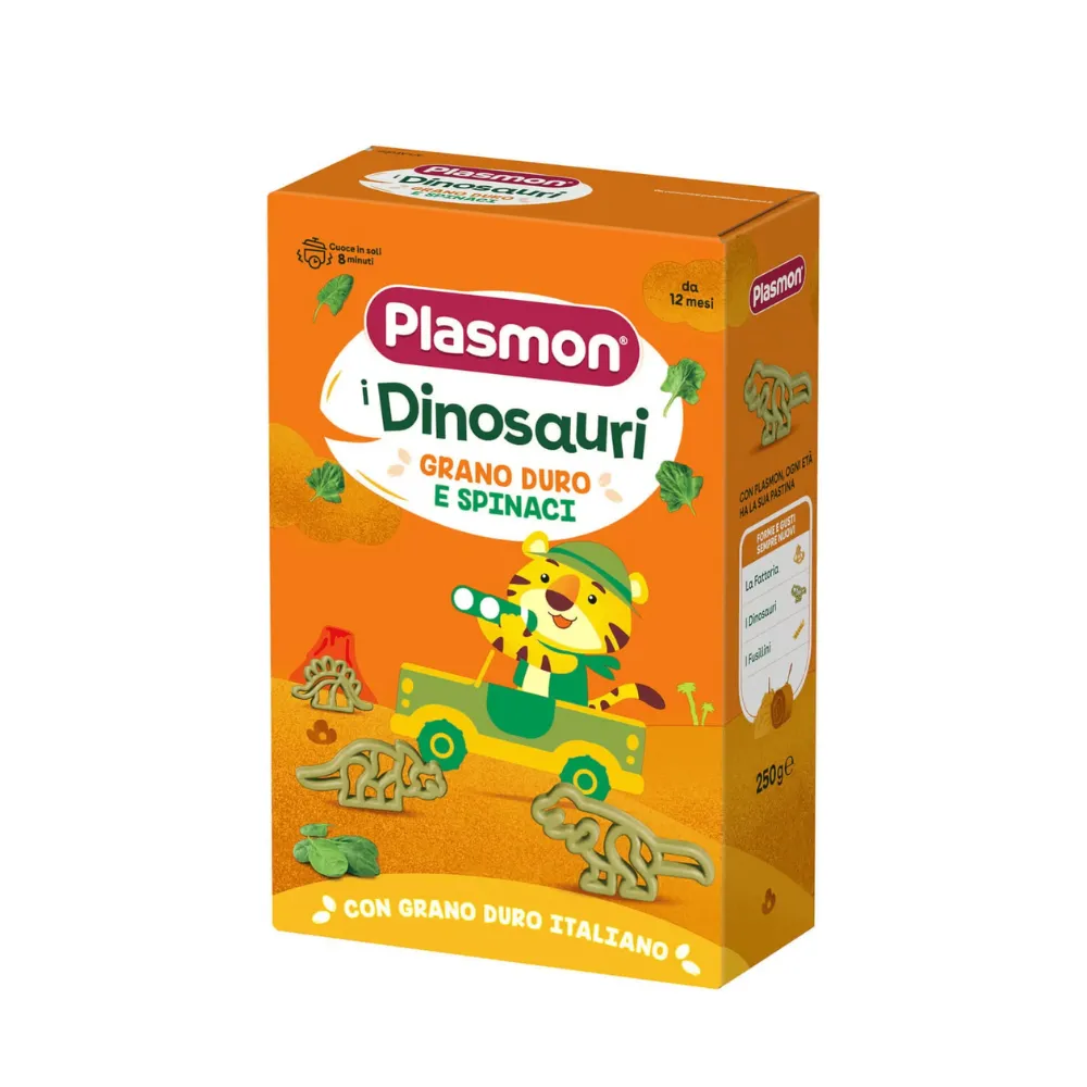 Plasmon I Dinosauri Grano Duro e Spinaci, makarona 12m+ me semolinë gruri të fortë dhe spinaq.