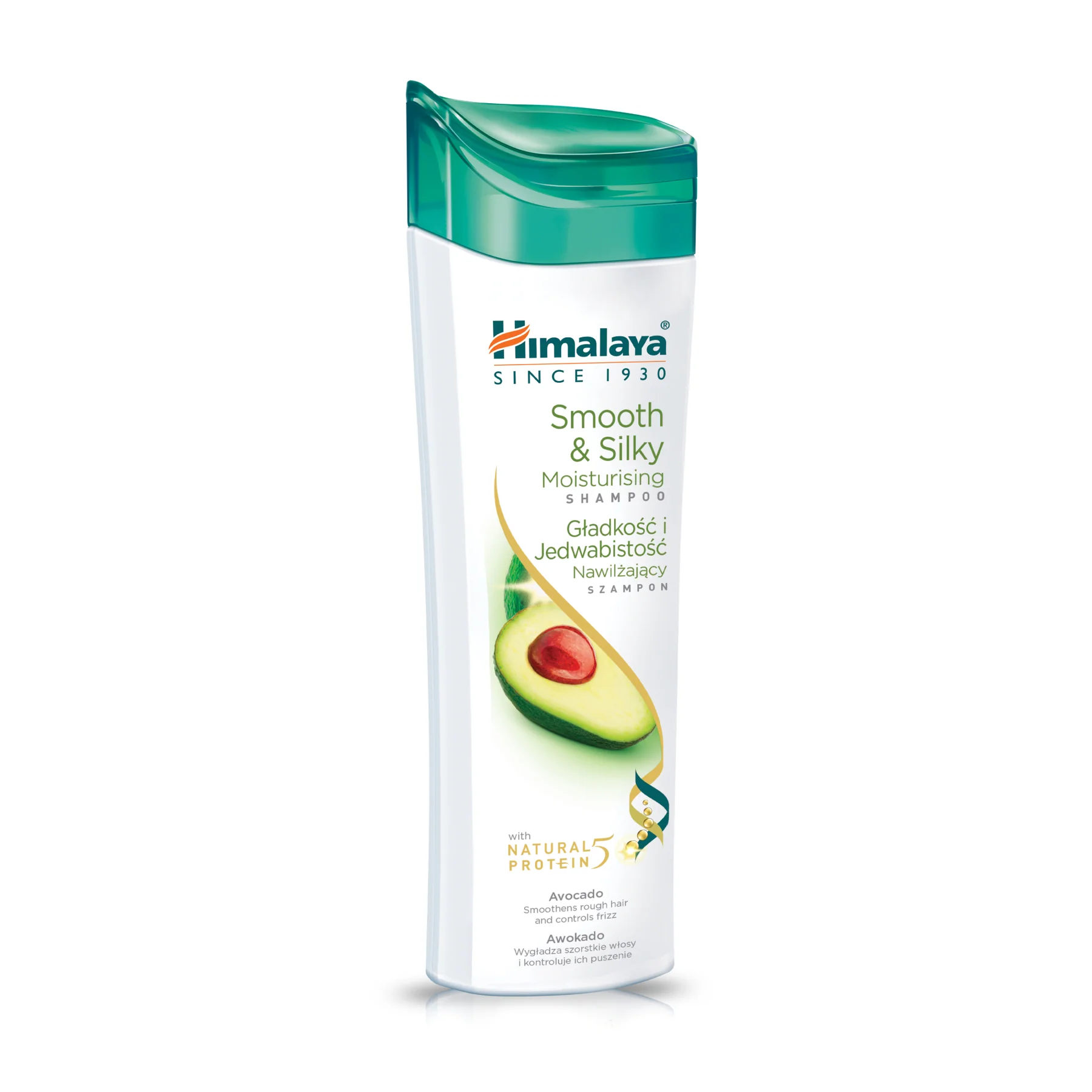 Himalaya Protein Shampoo Smooth & Silky për flokë të ashpër dhe me frizz, me vaj avokado dhe proteina soje e gruri.