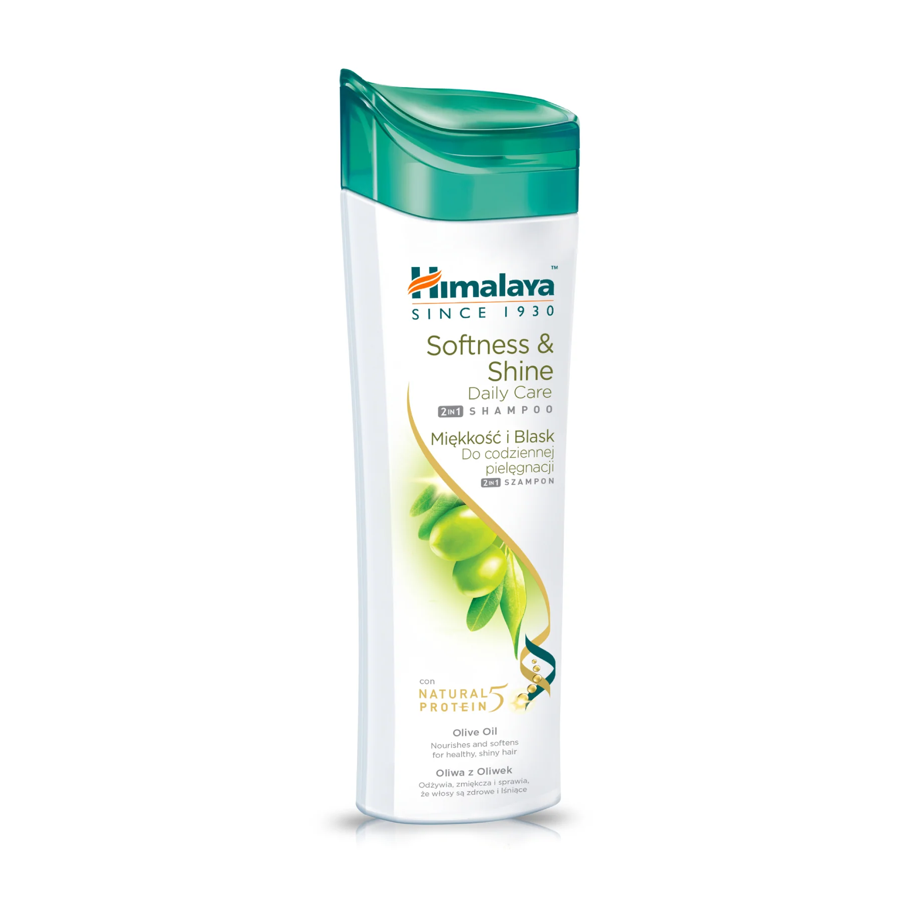 Himalaya Protein Shampoo Softness & Shine për flokë të thatë dhe me frizz, me vaj ulliri dhe proteina soje e gruri.