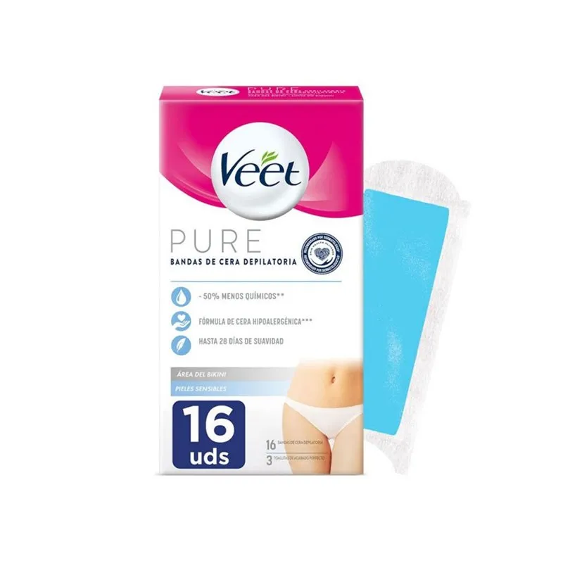 Veet Pure Wax Strips Sensitive Skin, shirita dylli të ftohtë për depilim të këmbëve, krahëve, sqetullave dhe vijës së bikinit.
