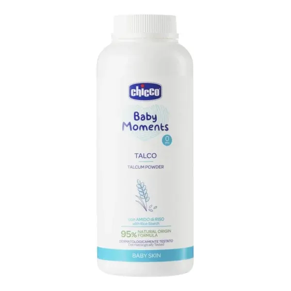 Chicco Baby Moments Delicate Powder, pudër 0m+ me kaolin dhe niseshte misri për lëkurën delikate të bebes.