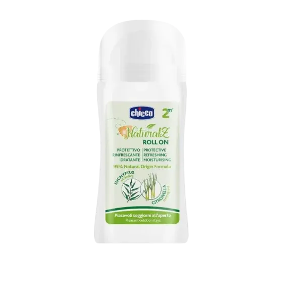 Chicco NaturalZ Protective Roll-On për fëmijë 2m+, me përbërës bimorë dhe aplikator roll-on.