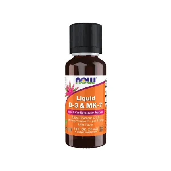 NOW Liquid D3 & MK-7 me vitaminë D3 dhe K2 në formë pikash