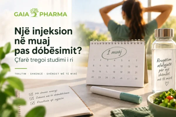 Penë injektuese pranë një kalendari mujor, në një ilustrim për ruajtjen e peshës pas dobësimit.